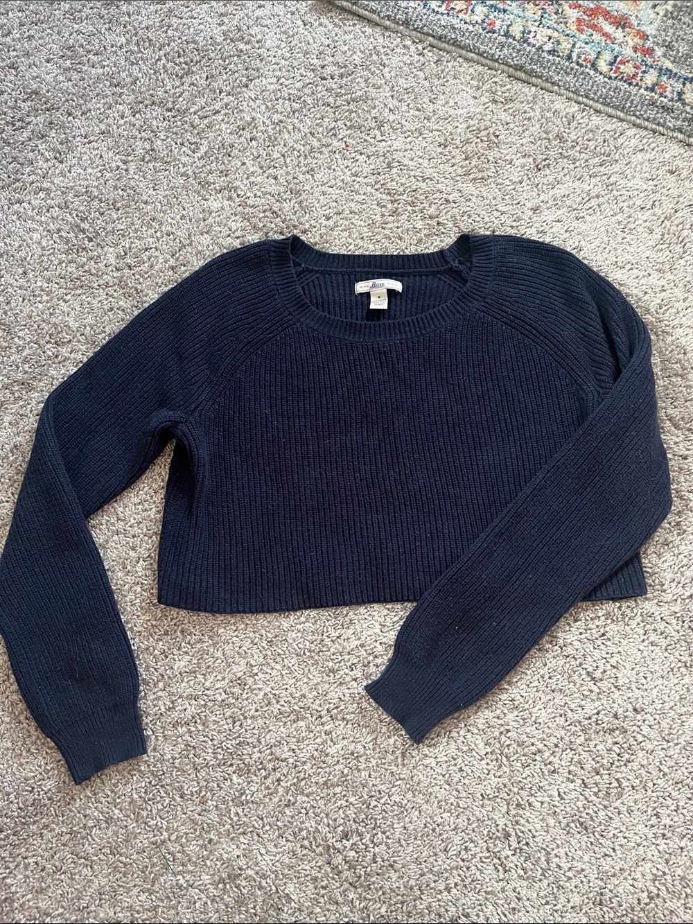 Bass Navy Blue Cropped Crewneck Sweater